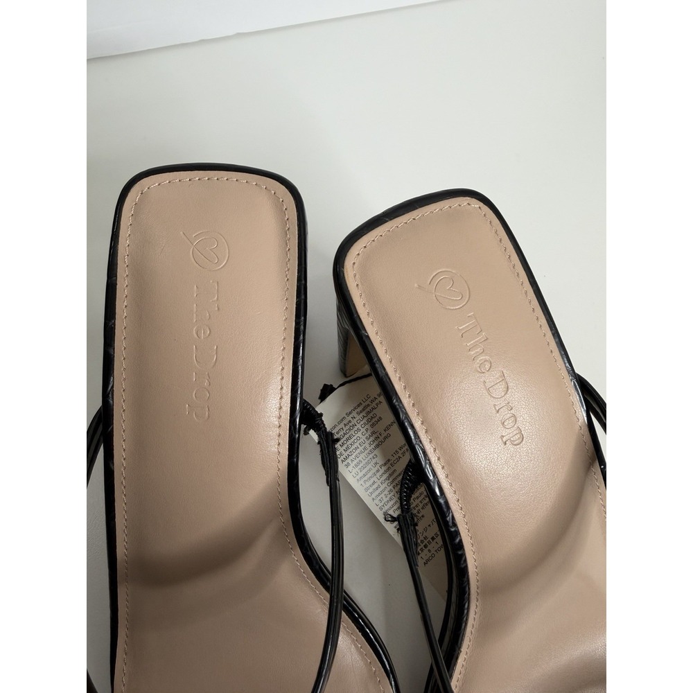 NWT The Drop Avery Square Toe Two Strap Heeled‎ Sandal Black Size 7.5 Workwear - Picture 4 of 11